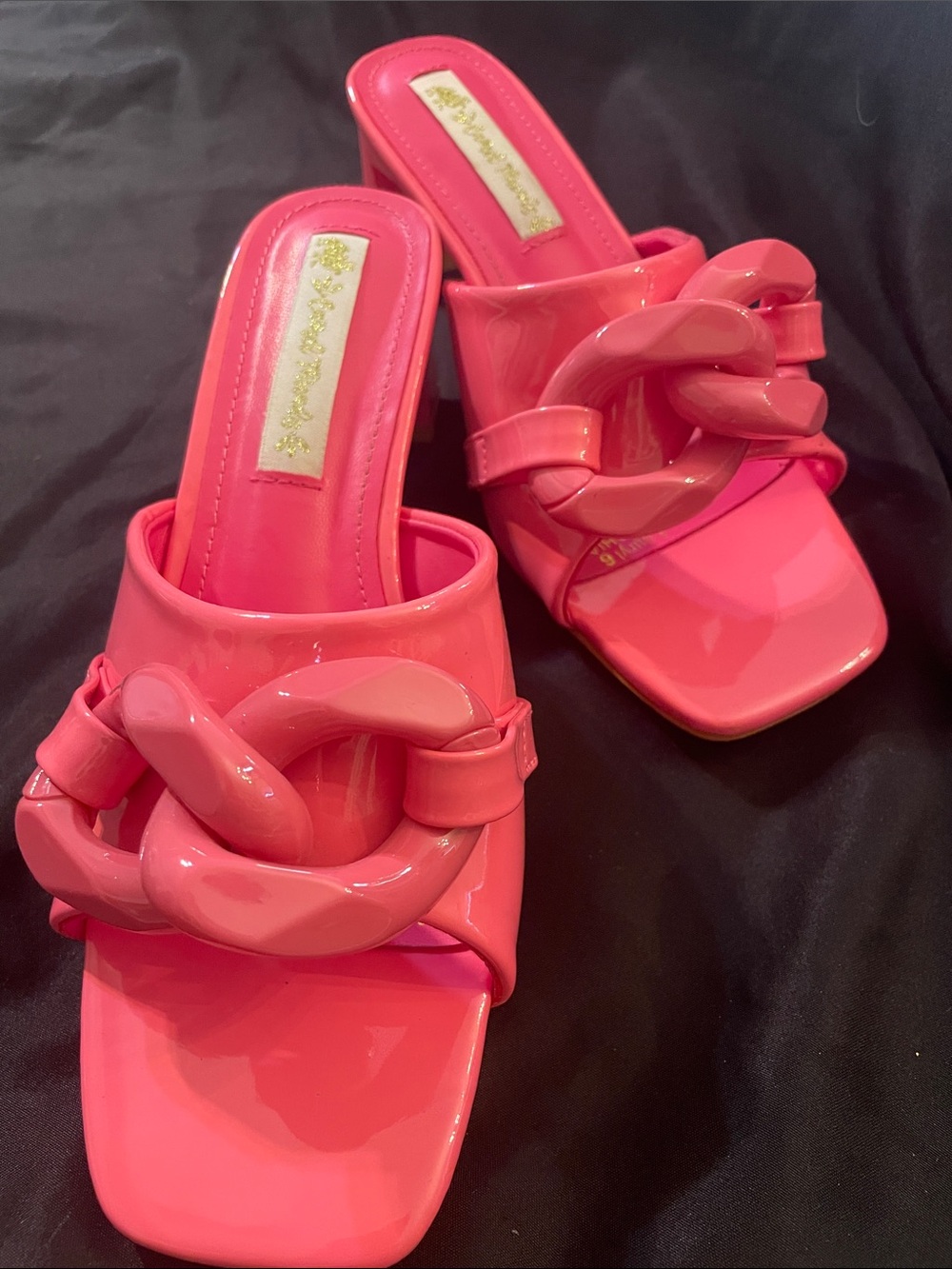 Hot Pink Patent Link-Accent Slide Mules